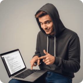 Мужчина в худи с ноутбуком